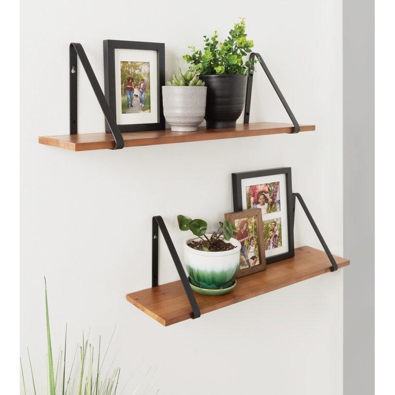 Eskitme Tasarımlı Masif Ladin ve Metal Konsollu İkili Duvar Rafı Seti - 70 cm - 180050