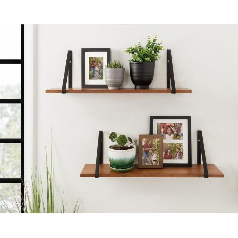 Eskitme Tasarımlı Masif Ladin ve Metal Konsollu İkili Duvar Rafı Seti - 70 cm - 180050