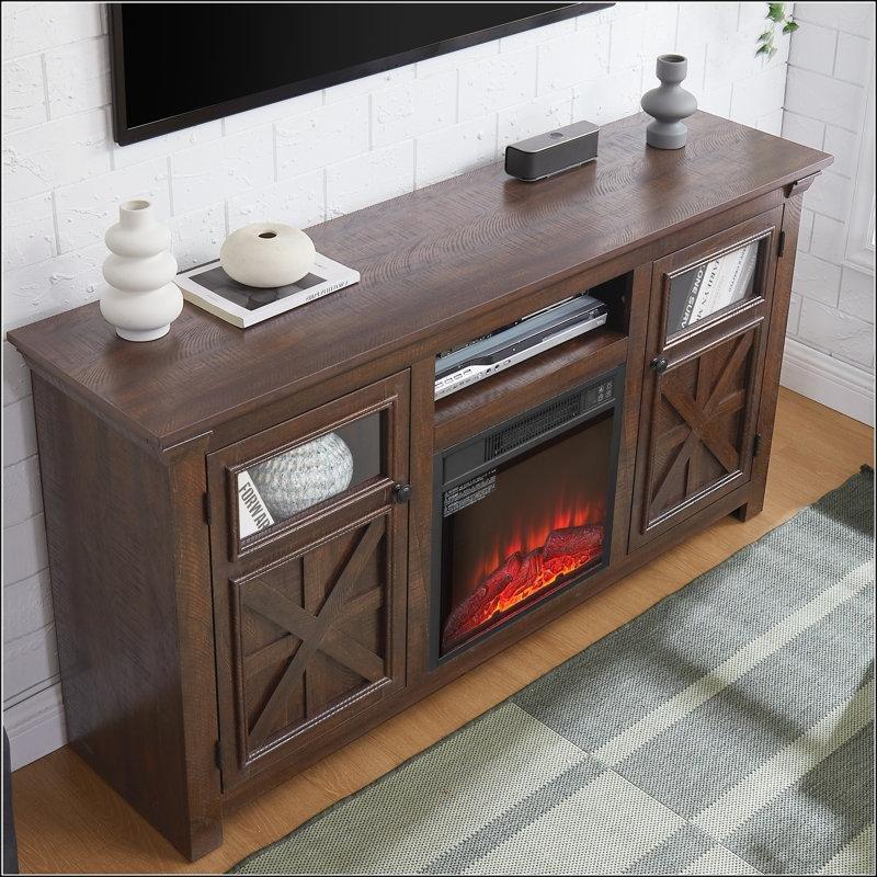 Espresso Ahşap Şömineli Ayarlanabilir Raflı TV Ünitesi - 153 cm - 219983