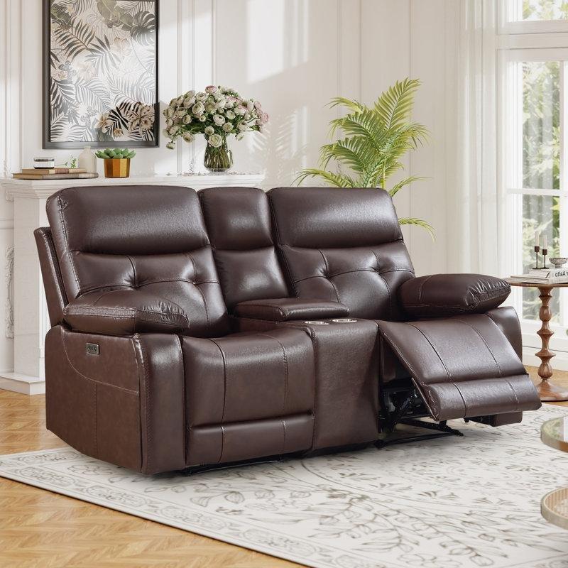 Espresso Kahverengi Deri Elektrikli Dinlenme Mekanizmalı Konsollu İkili Koltuk - 190 cm - 206728