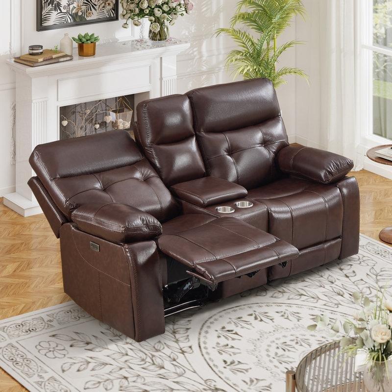 Espresso Kahverengi Deri Elektrikli Dinlenme Mekanizmalı Konsollu İkili Koltuk - 190 cm - 206728