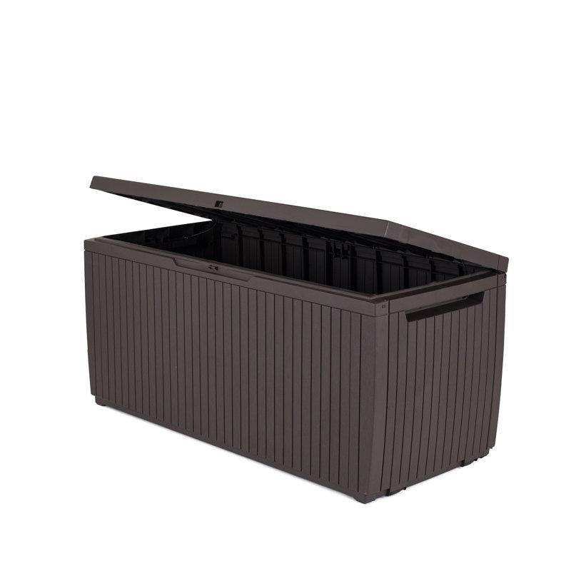 Espresso Kahverengi Reçine Tekerlekli Kilitlenebilir Sandık Tipi Bahçe Dolabı - 123x54x57 cm - 163459