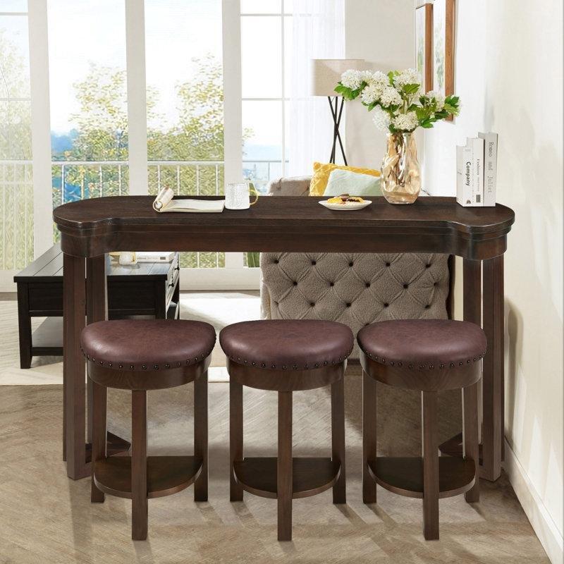 Espresso Masif Ahşap ve MDF 3 Döşemeli Tabureli Bar Masası Seti - 153 cm - 231788