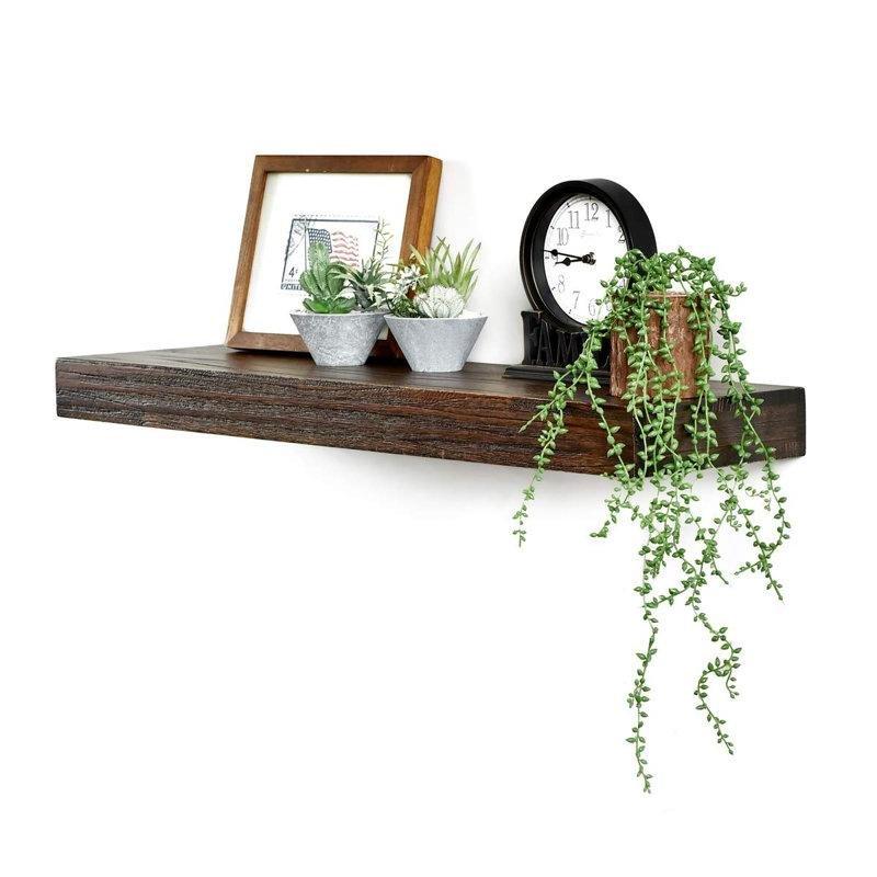 Espresso Masif Çam Ahşap Gizli Montajlı Duvar Rafı - 92 cm - 180318