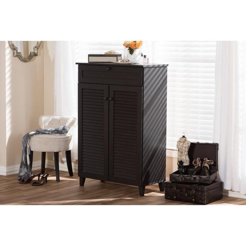 Espresso MDF Çekmeceli Kapaklı Ayakkabılık Dolabı - 79x38x115 cm - 227736
