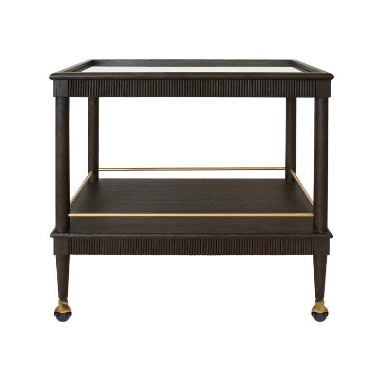 Espresso Meşe Masif Ahşap ve Cam Yivli Tekerlekli Servis Arabası - 94 cm - 178044