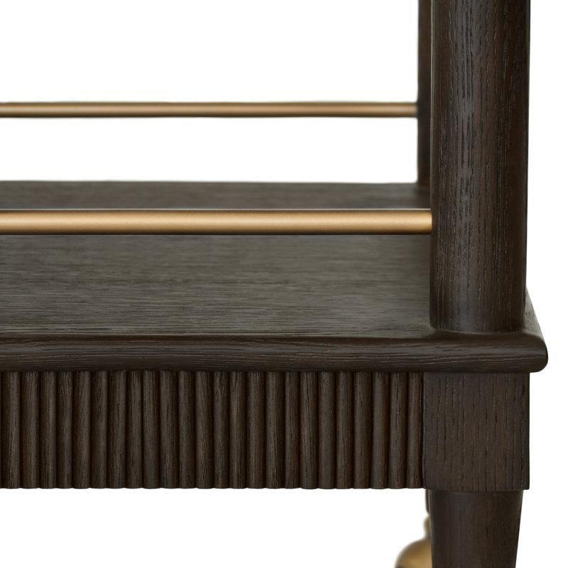 Espresso Meşe Masif Ahşap ve Cam Yivli Tekerlekli Servis Arabası - 94 cm - 178044