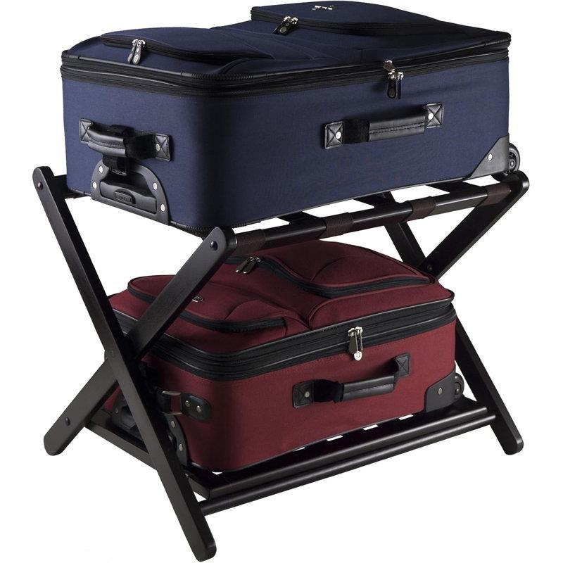 Espresso Rengi Masif Ahşap Raflı Katlanabilir Valiz Sehpası - 68x48x51 cm - 186745
