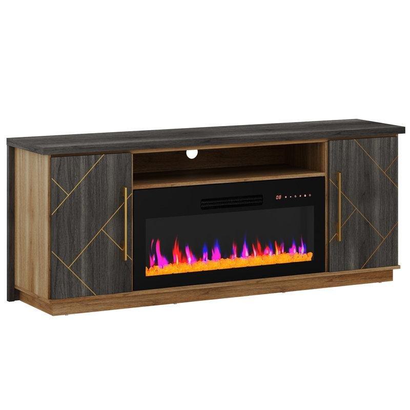 Espresso Siyah Ahşap Metal Ayarlanabilir Raflı Şömineli TV Ünitesi - 173 cm - 220408