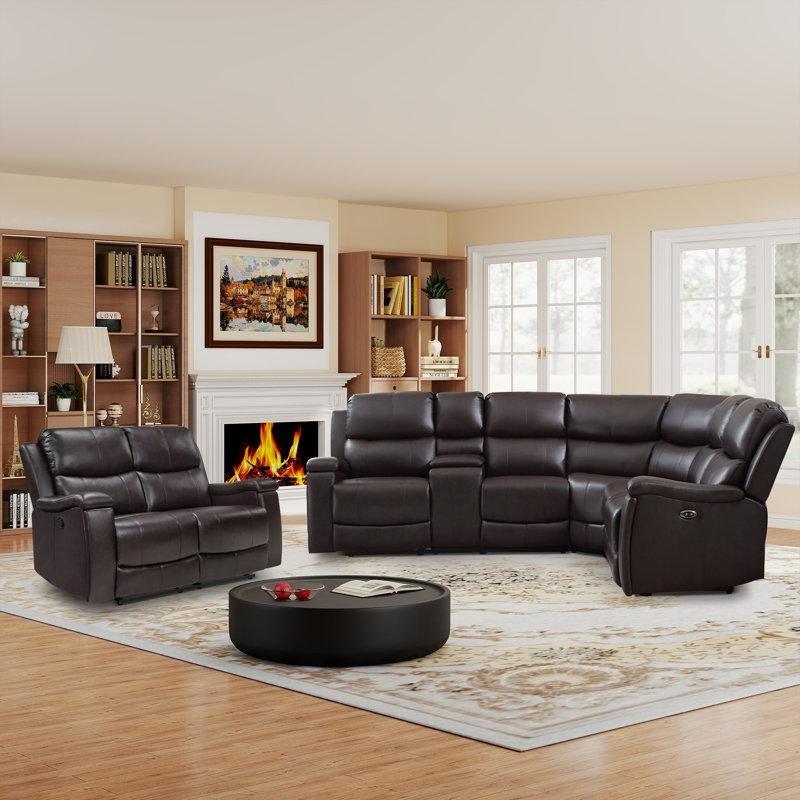 Espresso Suni Deri Mekanizmalı Bardaklıklı ve Saklama Alanlı USB Girişli Köşe Koltuk Takımı - 245x211 cm - 194103