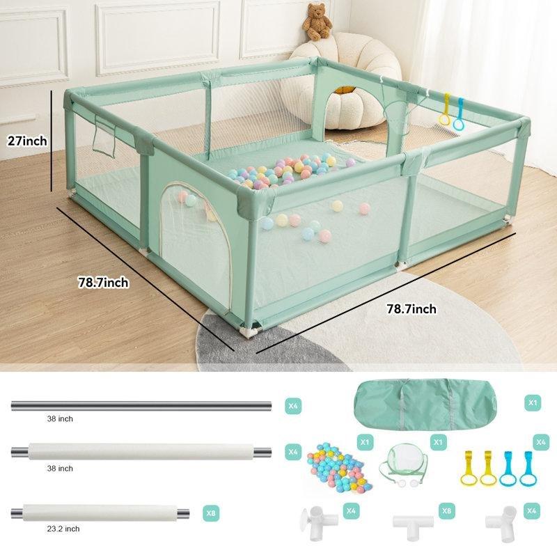 Fermuarlı Kapılı Geniş Taşınabilir Oxford Kumaş Bebek Çocuk Oyun Alanı - 201x201 cm - 181533