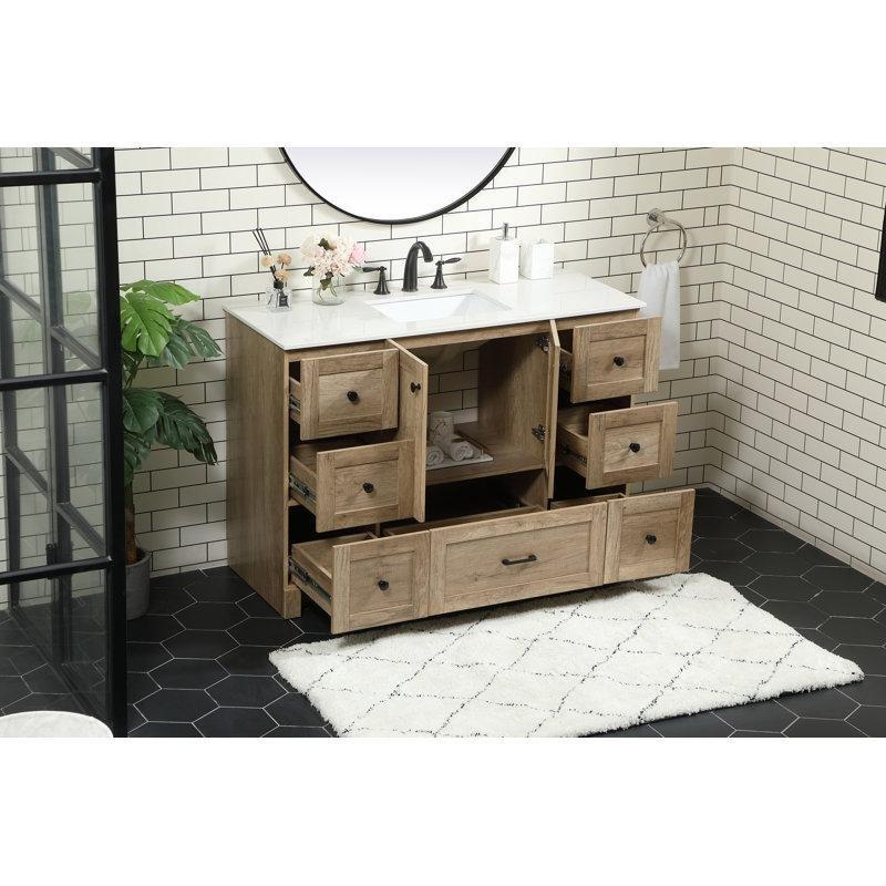 Fildişi Beyazı Endüstriyel Mermer Tezgahlı Yavaş Kapanır 7 Çekmeceli Banyo Lavabo Dolabı - 122 cm - 199508
