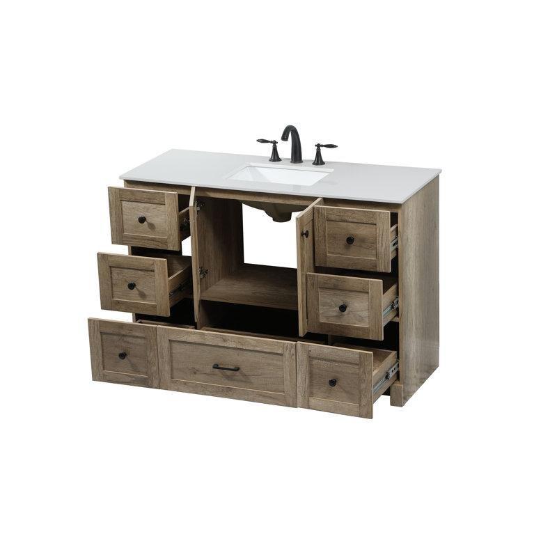 Fildişi Beyazı Endüstriyel Mermer Tezgahlı Yavaş Kapanır 7 Çekmeceli Banyo Lavabo Dolabı - 122 cm - 199508