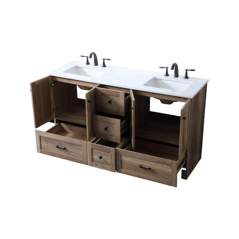 Fildişi Beyazı Kompoze Mermer Tezgahlı Rustik MDF Yavaş Kapanır İkili Banyo Lavabo Dolabı - 153 cm - 198801