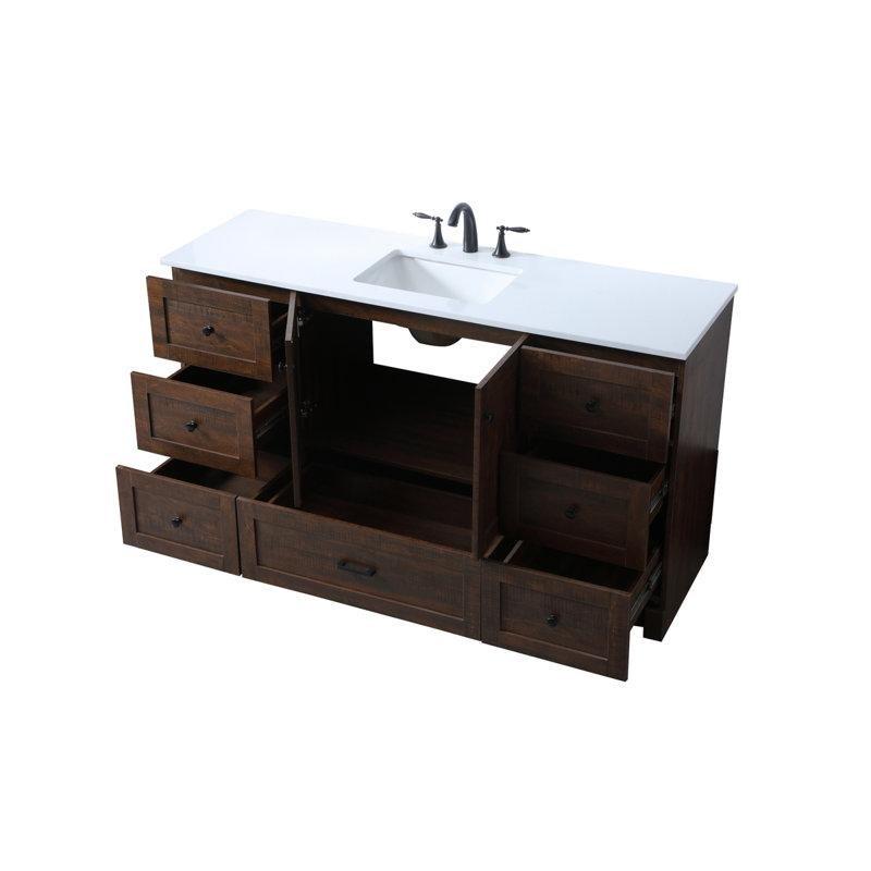 Fildişi Beyazı Mermer Tezgahlı Siyah Kulplu 7 Çekmeceli Ayaklı MDF Banyo Lavabo Dolabı - 150 cm - 200282