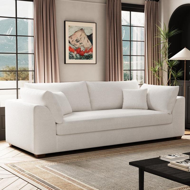 Fildişi Beyazı Şönil Kumaş Masif Ahşap İkili Koltuk - 216 cm - 207876