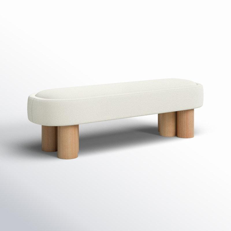 Fildişi Bukle Kumaş Döşemeli Masif Ahşap Silindir Ayaklı Kavisli Bench - 152 cm - 164632