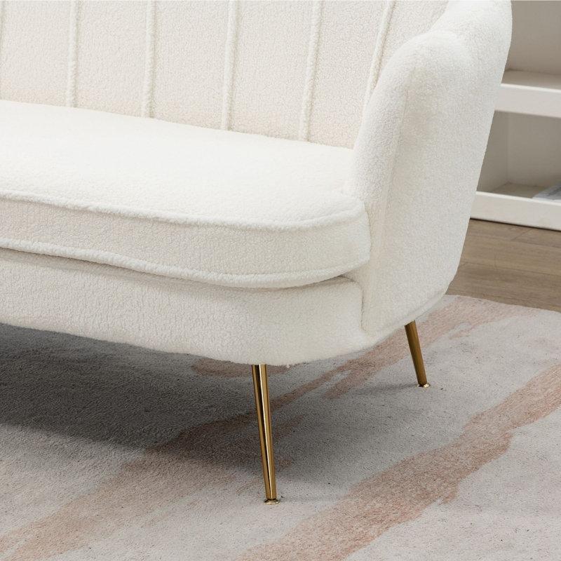 Fildişi Bukle Kumaş Gold Ayaklı Oval İkili Koltuk - 150 cm - 207495