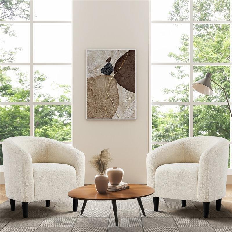 Fildişi Bukle Kumaş Masif Ahşap İskeletli Fıçı Tasarım Tekli Koltuk - 72 cm - 202526