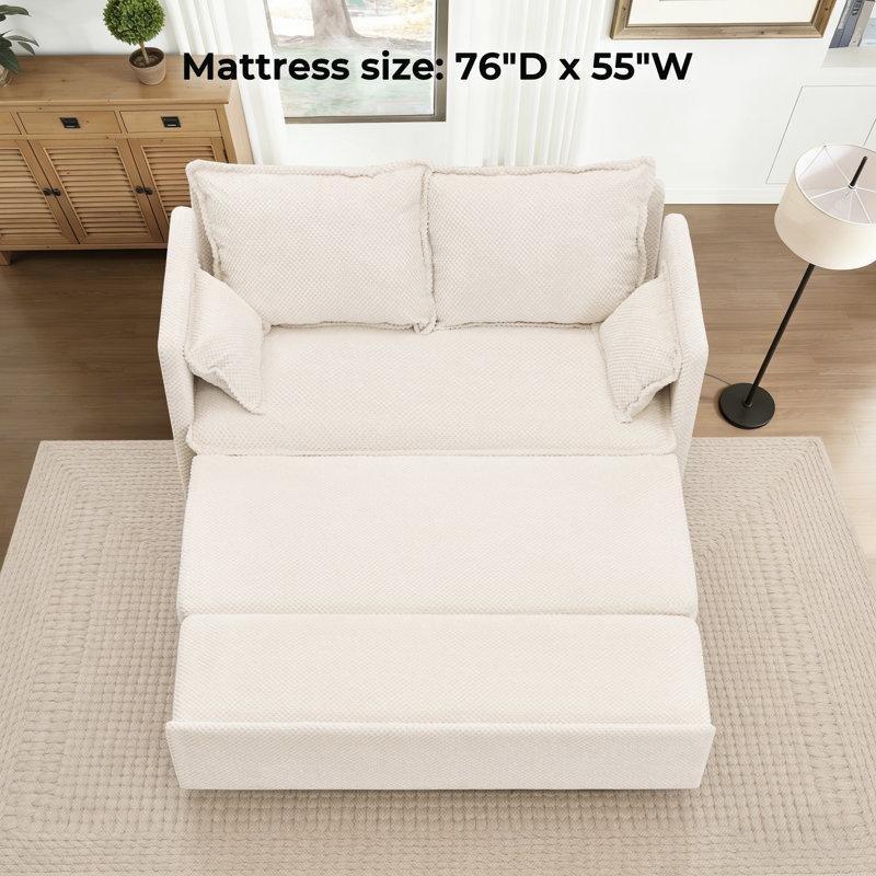 Fildişi Fitilli Kadife Kumaş USB Girişli Yataklı İkili Koltuk - 153 cm - 196183