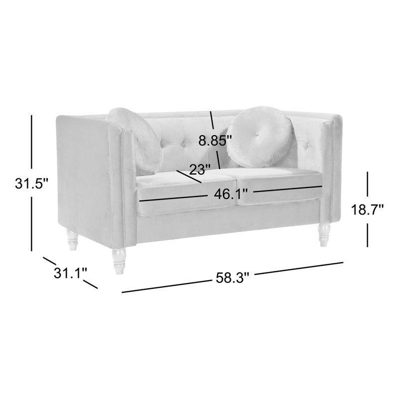 Fildişi Kadife Kapitoneli İkili Koltuk - 149 cm - 206055