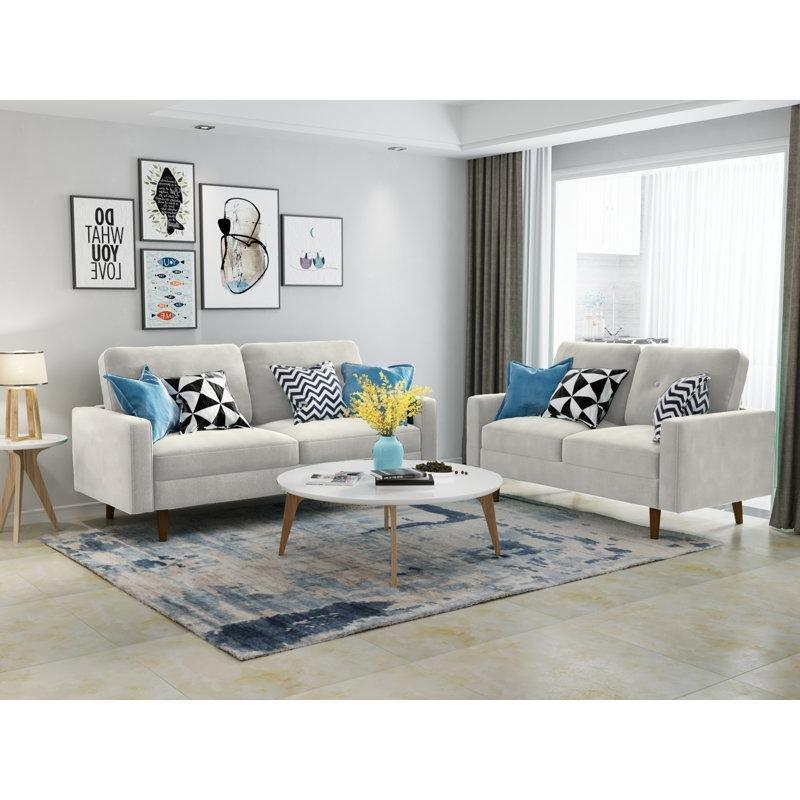 Fildişi Kadife Kapitoneli Masif Ahşap Ayaklı Kare Kollu Koltuk Takımı - 191654