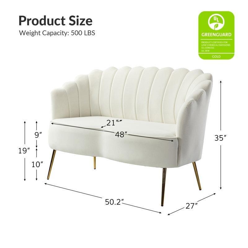 Fildişi Kadife Metal Ayaklı Deniz Kabuğu Sırtlı Kapitoneli İkili Koltuk - 128 cm - 197445