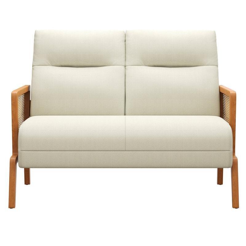 Fildişi Keten Rattan Detaylı Metal İskeletli İkili Koltuk - 122 cm - 205791