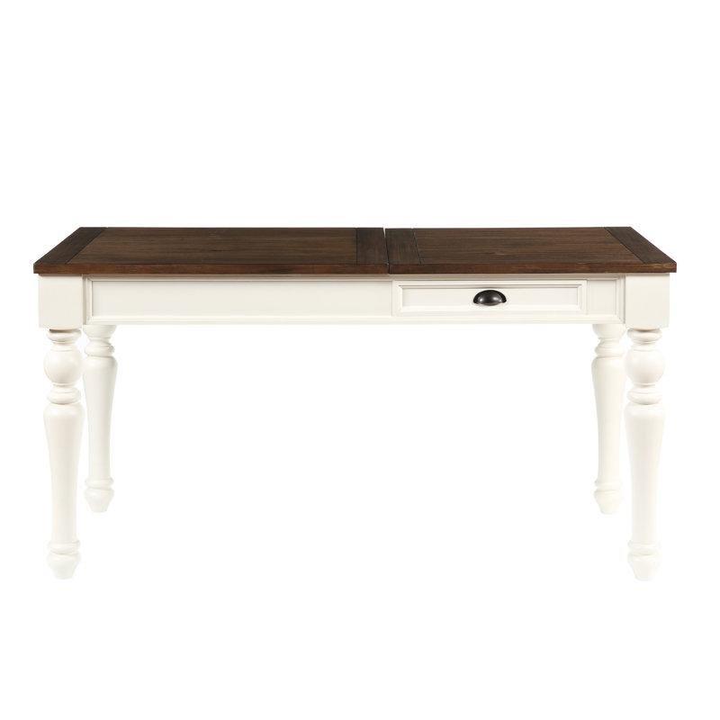Fildişi Masif Ahşap Ayaklı Moka MDF Tablalı Yüksekliği Ayarlanabilir Çekmeceli Vintage Çalışma Masası - 153x72 cm - 234303