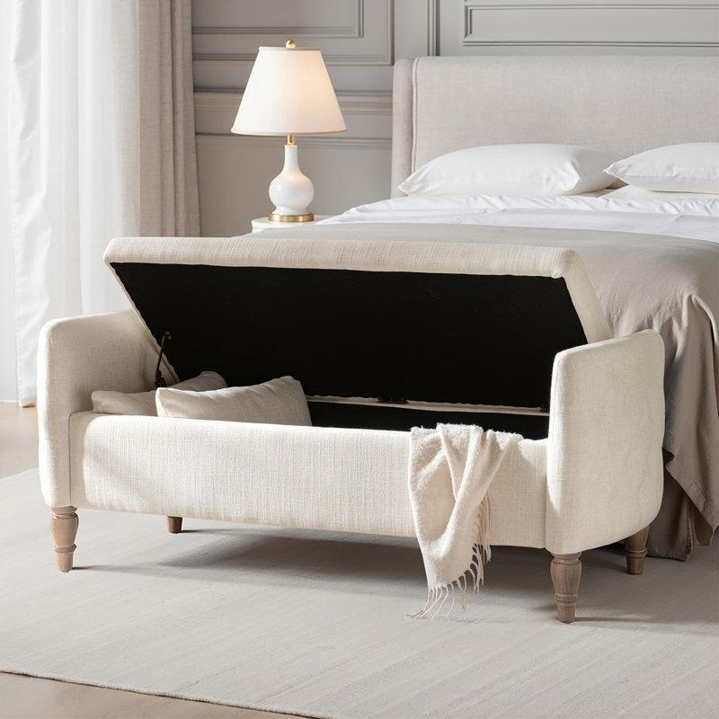 Fildişi Masif Ahşap Ayaklı Sandıklı Kapitoneli Bench - 150 cm - 164515