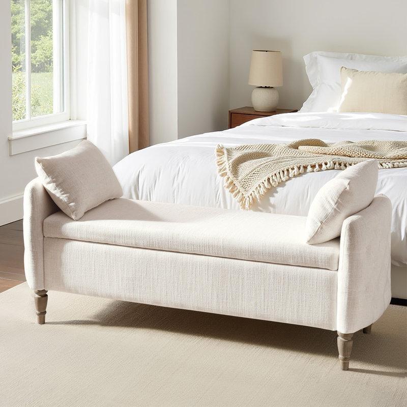 Fildişi Masif Ahşap Ayaklı Sandıklı Kapitoneli Bench - 150 cm - 164515