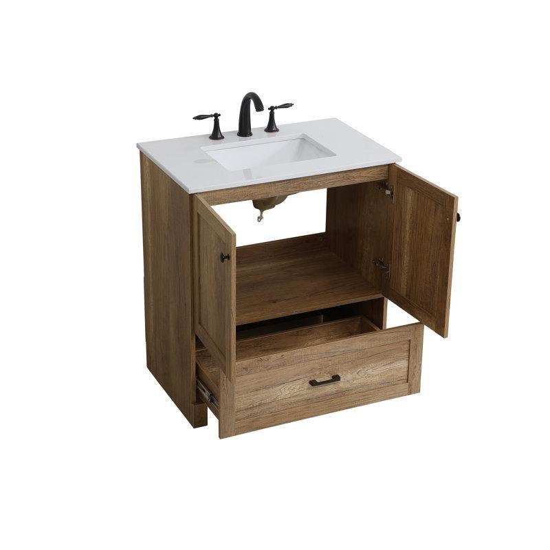 Fildişi Mermer Kompozit Tezgahlı Ahşap Desenli MDF Yavaş Kapanır Çekmeceli Banyo Lavabo Dolabı - 77 cm - 198136