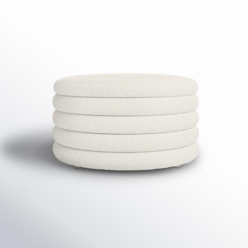 Fildişi Rengi Buklet Kumaş Kapitoneli Sandıklı Yuvarlak Puf - 92 cm - 164956
