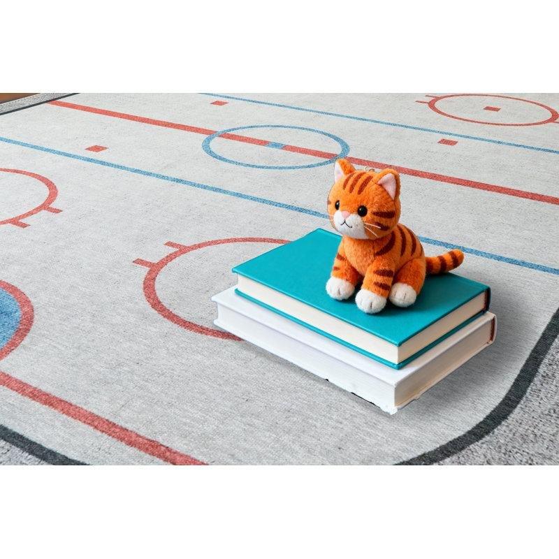 Fildişi Rengi Polyester Kaymaz Tabanlı Geometrik Desenli Oyun Halısı - 122x183 cm - 182647