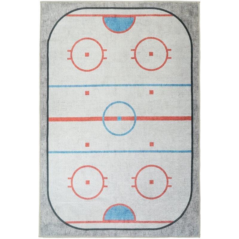 Fildişi Rengi Polyester Kaymaz Tabanlı Geometrik Desenli Oyun Halısı - 122x183 cm - 182647