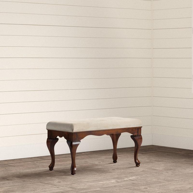 Fildişi Şönil Kumaş Kapitoneli Queen Anne Bacaklı Masif Ahşap Bench - 97 cm - 164302