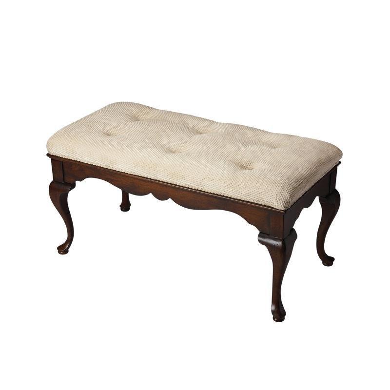 Fildişi Şönil Kumaş Kapitoneli Queen Anne Bacaklı Masif Ahşap Bench - 97 cm - 164302 Fildişi Şönil Kumaş Kapitoneli Queen Anne Bacaklı Masif Ahşap Bench - 97 cm - 164302