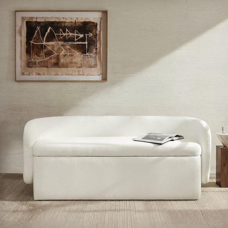 Fildişi Şönil Kumaş Sırtlı ve Sandıklı Ahşap Bench - 155 cm - 164428
