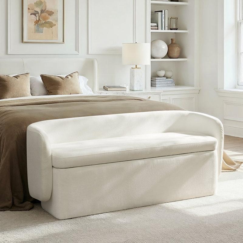 Fildişi Şönil Kumaş Sırtlı ve Sandıklı Ahşap Bench - 155 cm - 164428