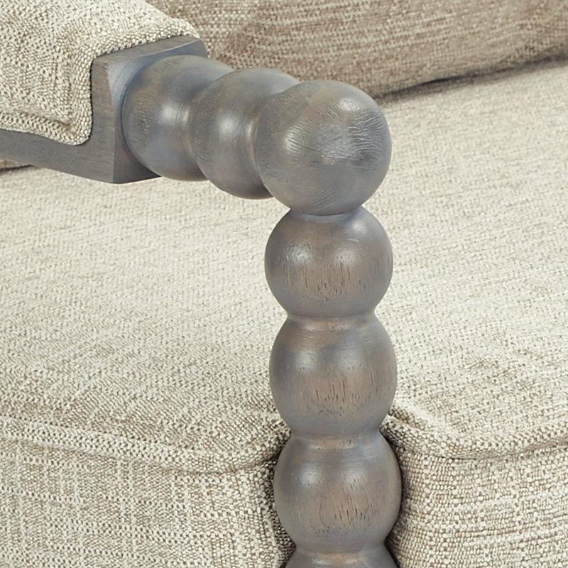 Fırçalanmış Gri Masif Ahşap İğ Detaylı Kumaş Döşemeli Tekli Koltuk - 68x80 cm - 204361