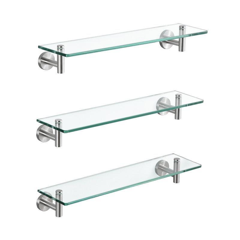 Fırçalanmış Nikel Paslanmaz Çelik ve Cam Dikdörtgen 3lü Set Duvar Rafı - 51 cm - 179938