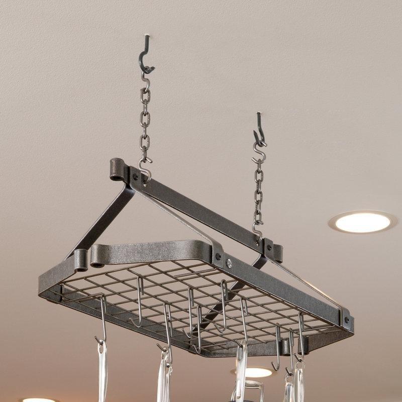 Fırçalanmış Paslanmaz Çelik El Yapımı 12 Kancalı Dikdörtgen Mutfak Rafı - 77x41 cm - 163705