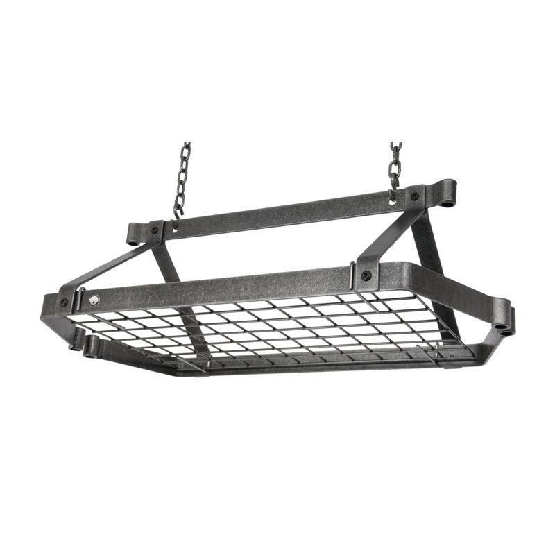Fırçalanmış Paslanmaz Çelik El Yapımı 12 Kancalı Dikdörtgen Mutfak Rafı - 77x41 cm - 163705