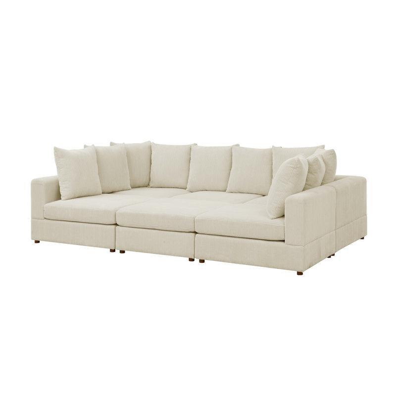 Fitilli Kadife Ahşap İskeletli 6 Parça Modüler Köşe Koltuk Takımı - 296x211 cm - 193871