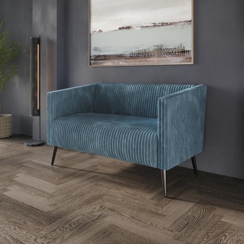 Fitilli Kadife Ahşap İskeletli Siyah Metal Ayaklı İkili Koltuk - 132x79x79 cm - 207340