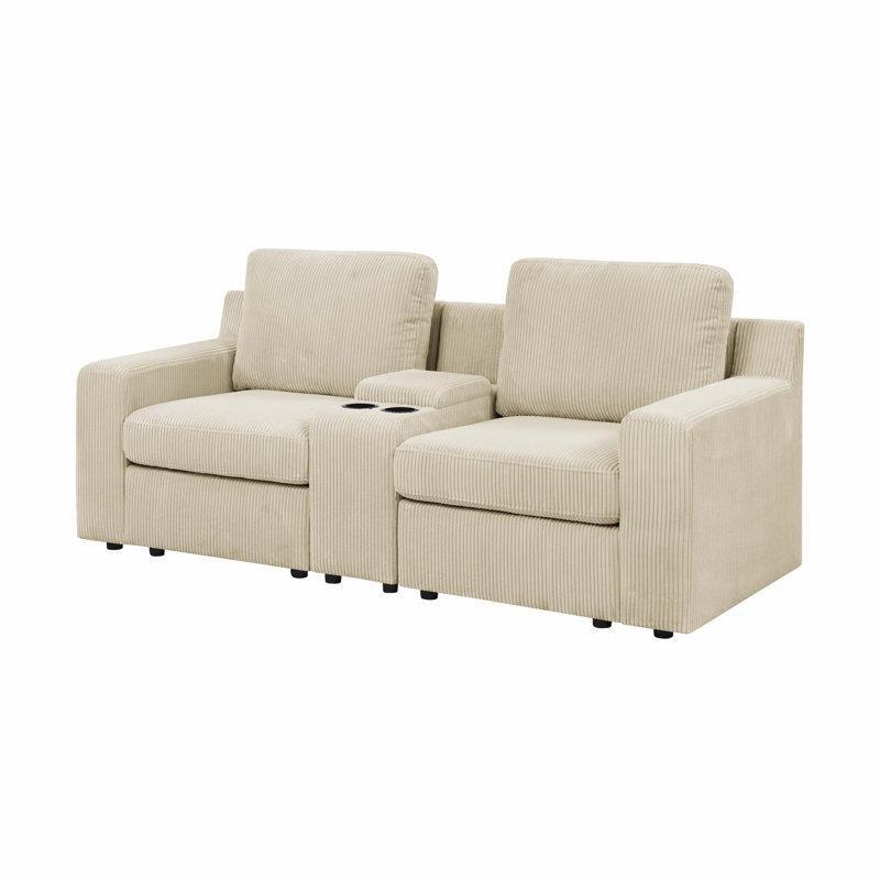 Fitilli Kadife Ahşap Konsollu Modüler İkili Koltuk - 196 cm - 205928