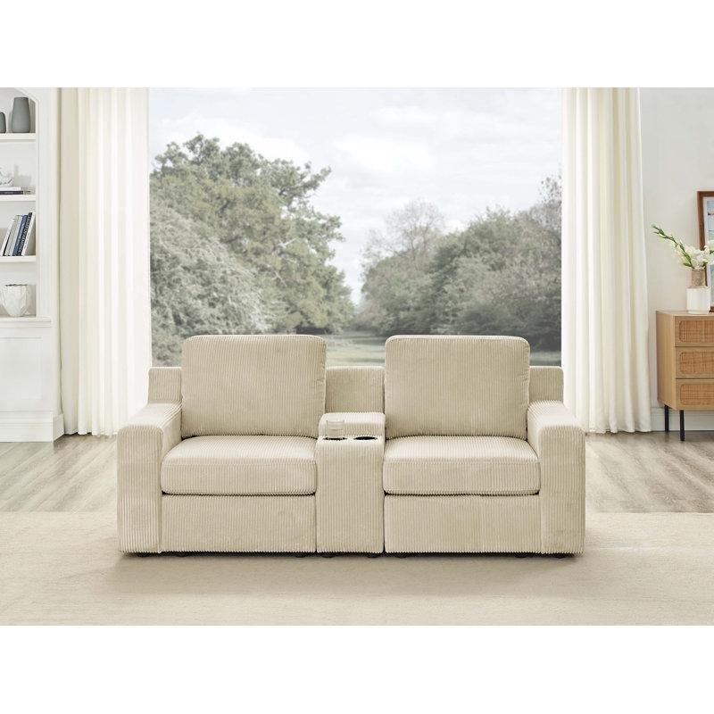 Fitilli Kadife Ahşap Konsollu Modüler İkili Koltuk - 196 cm - 205928