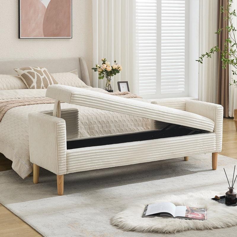 Fitilli Kadife Kumaş Ahşap Ayaklı Sandıklı Kolçaklı Bench - 166 cm - 164482