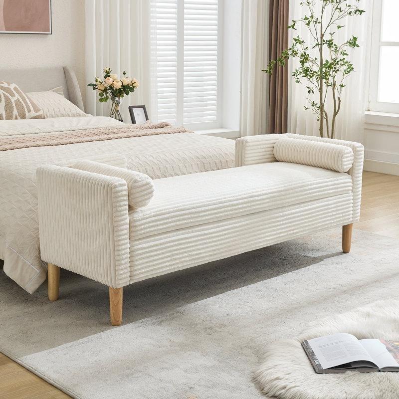 Fitilli Kadife Kumaş Ahşap Ayaklı Sandıklı Kolçaklı Bench - 166 cm - 164482