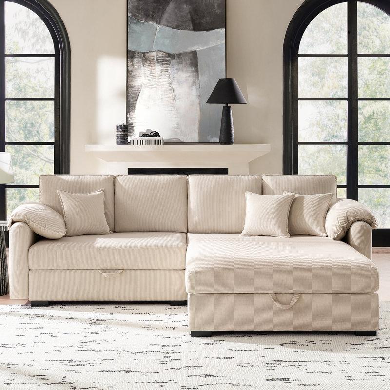 Fitilli Kadife Kumaş Depolama Alanlı Yönü Değiştirilebilir L Köşe Koltuk Takımı - 270 cm - 194019